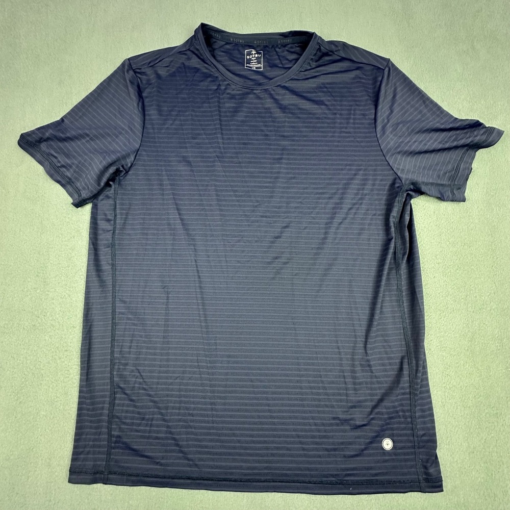 Soybu Mens Navy Blue Striped Performance Athletic T-Shirt Large Gym Yoga Tee